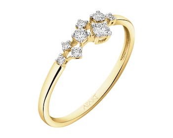 14 K Rhodium-Plated Yellow Gold Ring with Diamonds - 0,17 ct - fineness 14 K