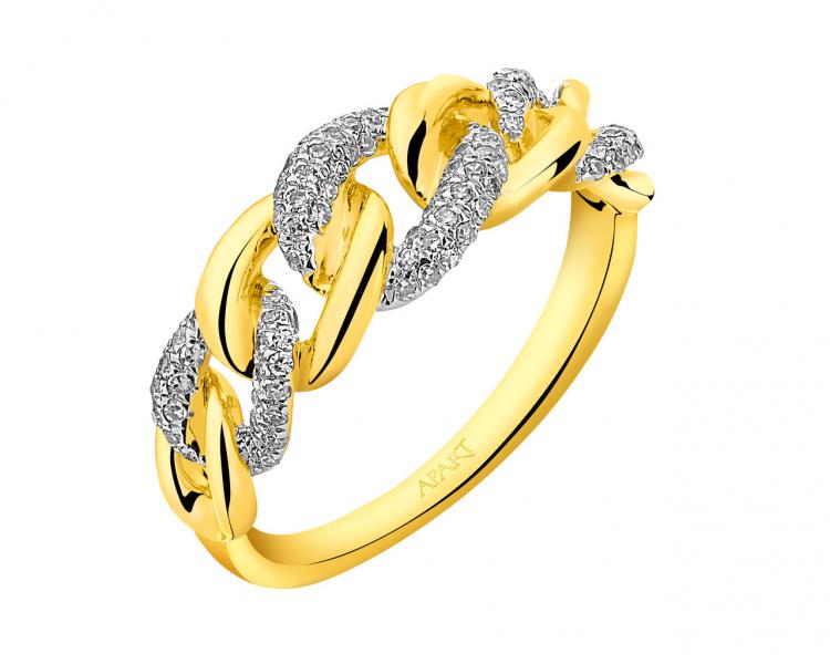 14 K Rhodium-Plated Yellow Gold Ring with Diamonds 0,25 ct - fineness 14 K
