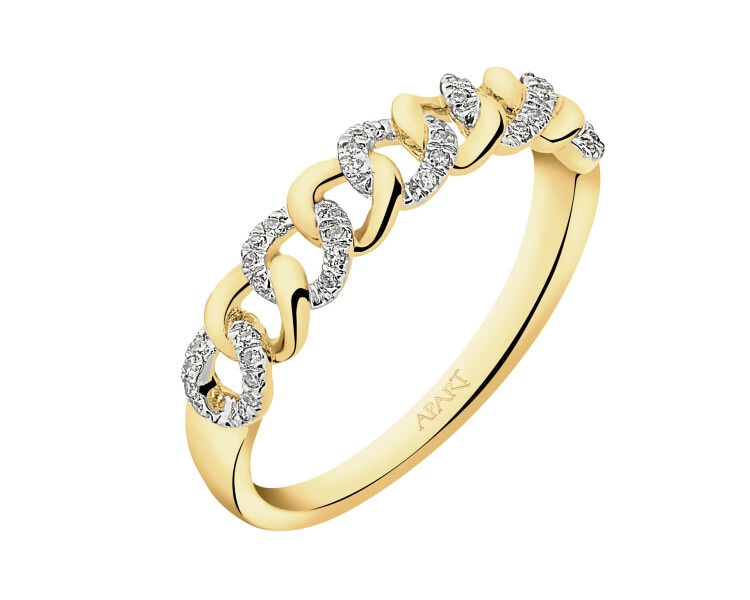 14 K Rhodium-Plated Yellow Gold Ring with Diamonds - 0,10 ct - fineness 14 K