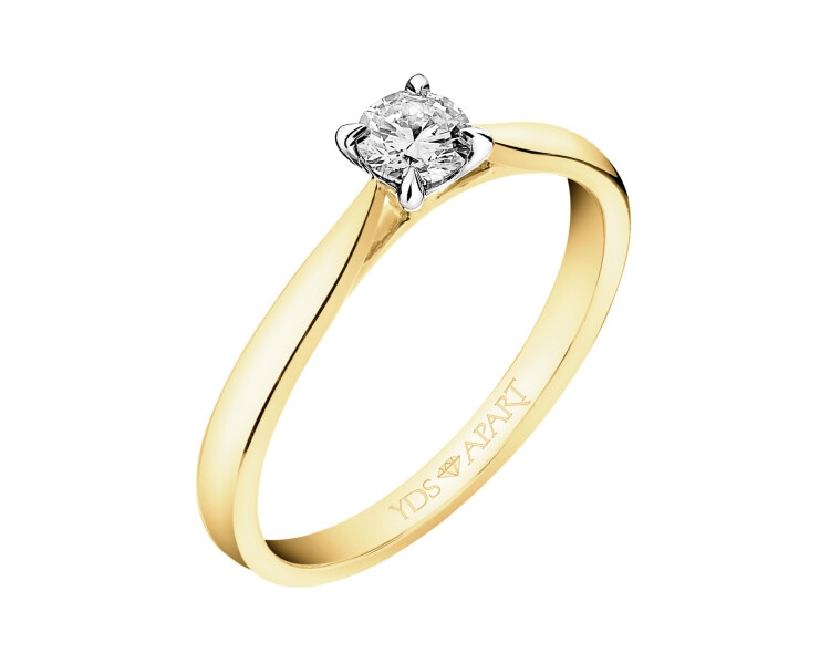 18 K Rhodium-Plated Yellow Gold Ring with Diamond - 0,23 ct - fineness 18 K