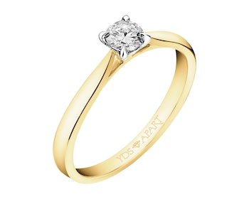 18 K Rhodium-Plated Yellow Gold Ring with Diamond - 0,23 ct - fineness 18 K