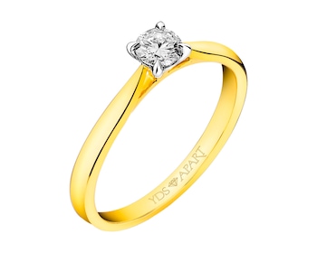 18 K Rhodium-Plated Yellow Gold Ring with Diamond 0,23 ct - fineness 18 K