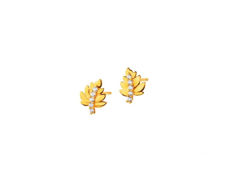 Złote kolczyki z cyrkoniami - liście