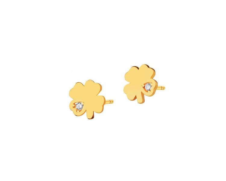 Złote kolczyki z cyrkoniami - koniczynki