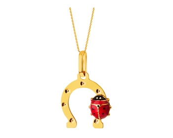 Yellow gold pendant with enamel - horseshoe, ladybird