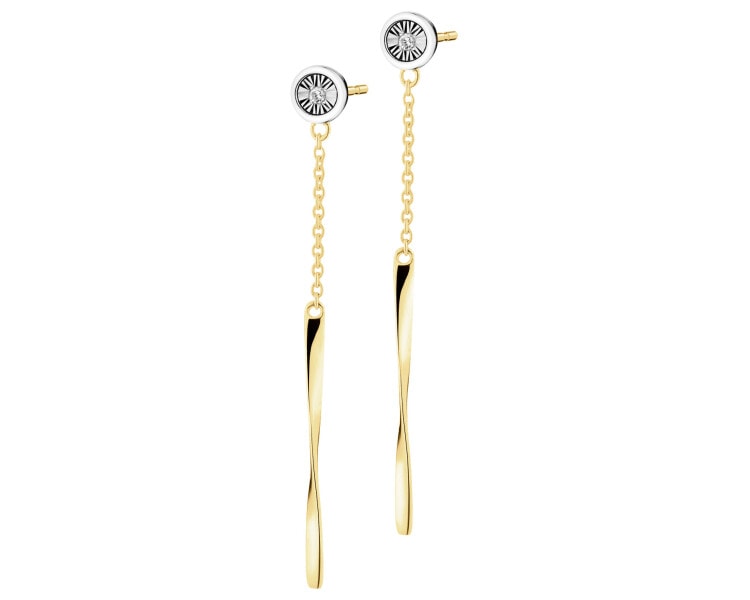 585 Yellow And White Gold Plated Dangling Earring with Diamonds - 0,01 ct - fineness 585