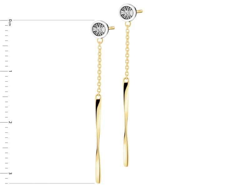 585 Yellow And White Gold Plated Dangling Earring with Diamonds - 0,01 ct - fineness 585