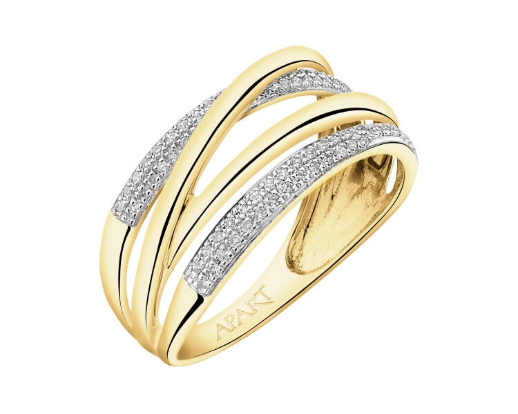 14 K Rhodium-Plated Yellow Gold Ring with Diamonds - 0,13 ct - fineness 14 K