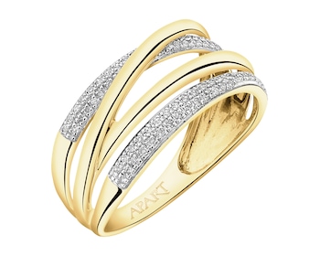 14 K Rhodium-Plated Yellow Gold Ring with Diamonds - 0,13 ct - fineness 14 K