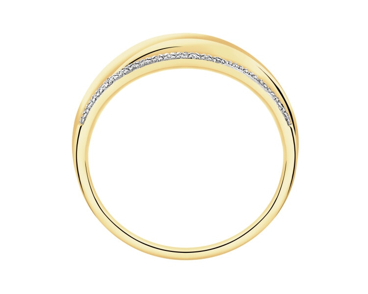 14 K Rhodium-Plated Yellow Gold Ring with Diamonds - 0,13 ct - fineness 14 K