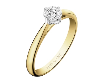 585 Yellow And White Gold Plated Ring with Diamond - 0,08 ct - fineness 585