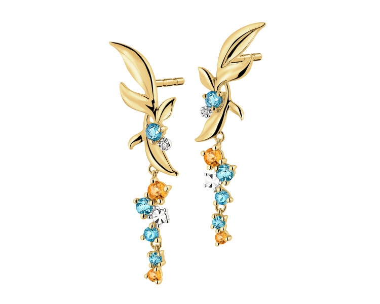 14 K Rhodium-Plated Yellow Gold Earrings with Diamonds - fineness 14 K