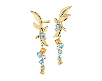 14 K Rhodium-Plated Yellow Gold Earrings with Diamonds - fineness 14 K