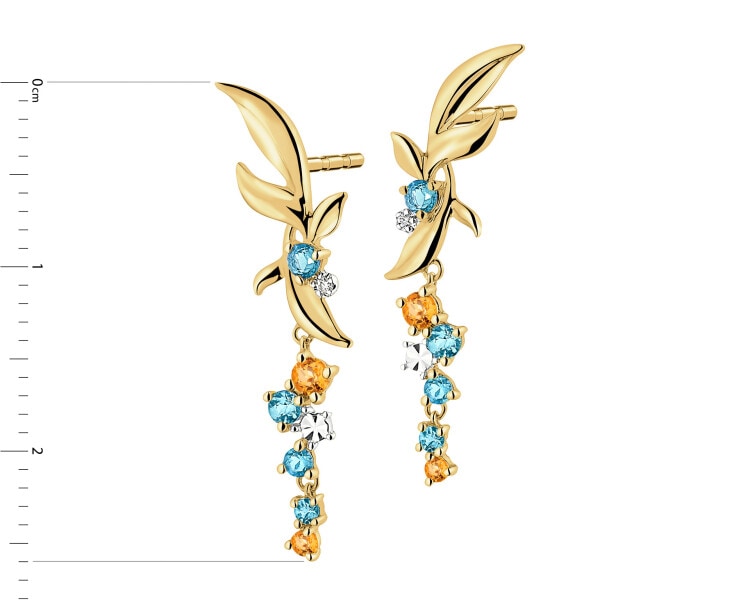 14 K Rhodium-Plated Yellow Gold Earrings with Diamonds - fineness 14 K