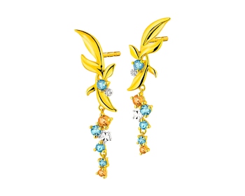 14 K Rhodium-Plated Yellow Gold Earrings with Diamonds 0,008 ct - fineness 14 K