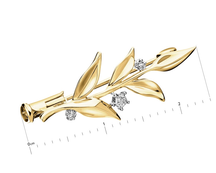 14 K Rhodium-Plated Yellow Gold Brooch with Diamonds - 0,01 ct - fineness 14 K