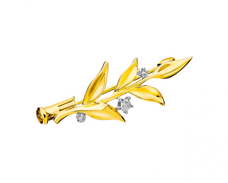 14 K Rhodium-Plated Yellow Gold Brooch with Diamonds 0,01 ct - fineness 14 K