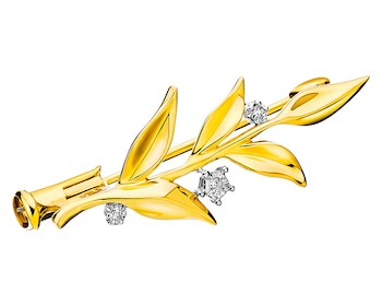 14 K Rhodium-Plated Yellow Gold Brooch with Diamonds 0,01 ct - fineness 14 K