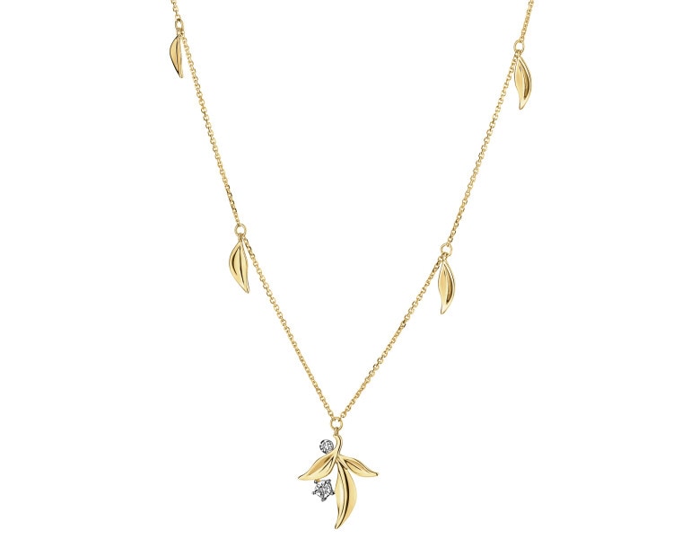 14 K Rhodium-Plated Yellow Gold Necklace with Diamonds - 0,01 ct - fineness 14 K