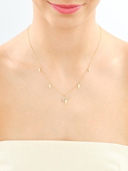 14 K Rhodium-Plated Yellow Gold Necklace with Diamonds - 0,01 ct - fineness 14 K