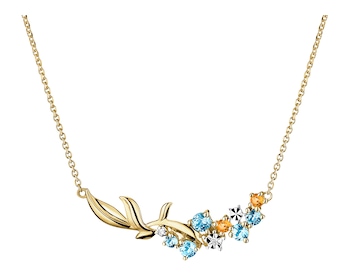 14 K Rhodium-Plated Yellow Gold Necklace with Diamonds - fineness 14 K