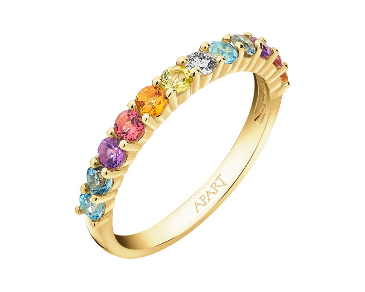 14 K Rhodium-Plated Yellow Gold Ring with Diamond - fineness 14 K