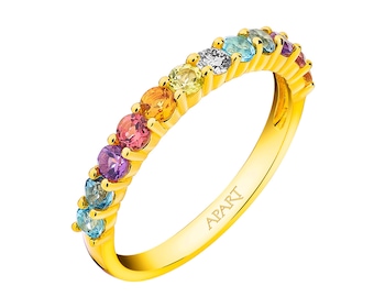 14 K Rhodium-Plated Yellow Gold Ring with Diamond - fineness 14 K