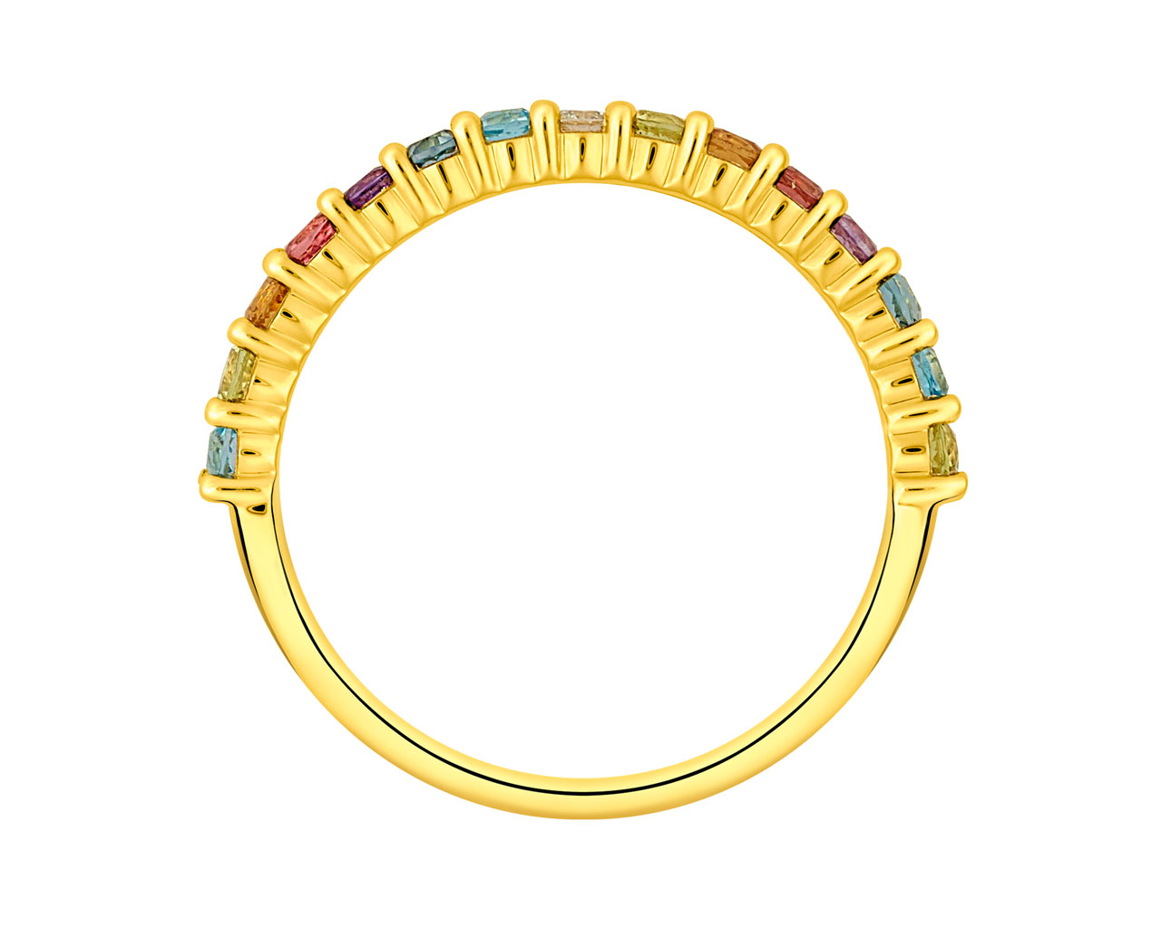 Pierścionek z żółtego złota z brylantem i kamieniami szlachetnymi 0,03 ct - próba 375