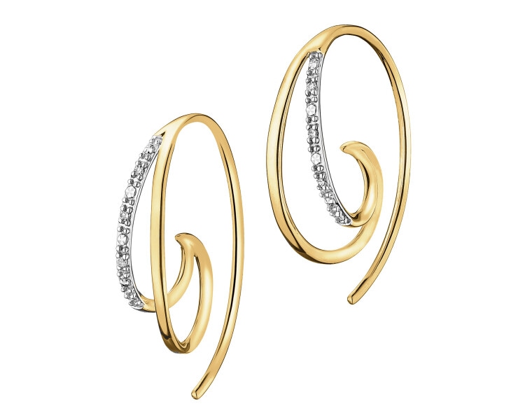 9 K Rhodium-Plated Yellow Gold Earrings with Diamonds - 0,02 ct - fineness 9 K