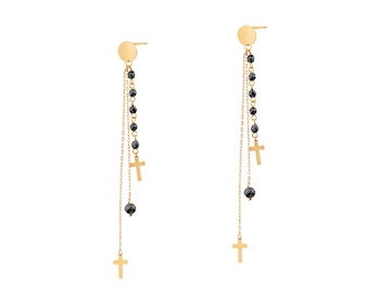 9 K Yellow Gold Earrings with Synthetic Onyx