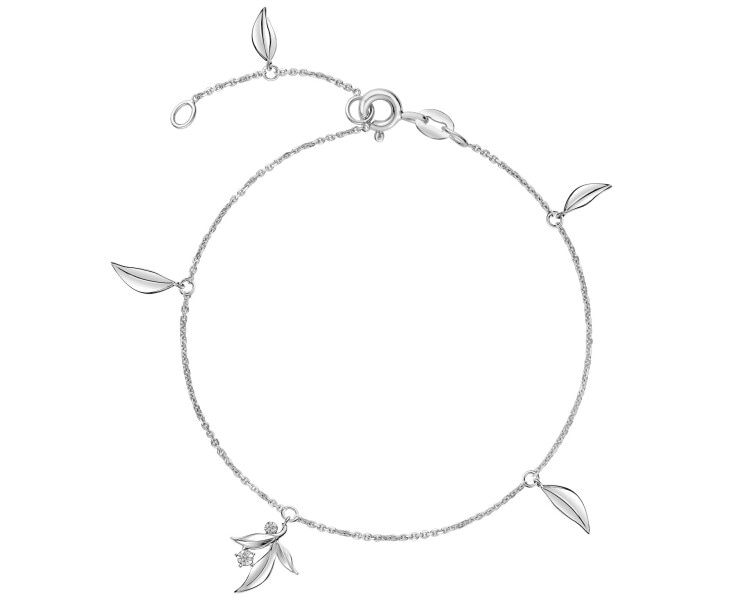 Náramek z bílého zlata s diamanty - listy - 0,006 ct - ryzost 585