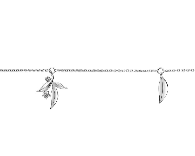 Náramek z bílého zlata s diamanty - listy - 0,006 ct - ryzost 585
