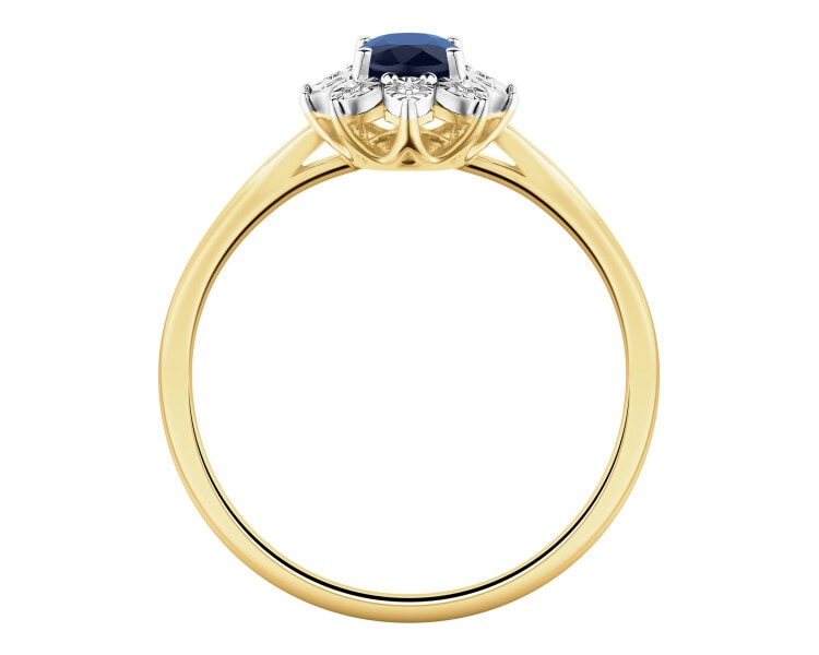 14 K Rhodium-Plated Yellow Gold Ring with Diamonds - fineness 585