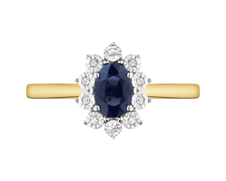 14 K Rhodium-Plated Yellow Gold Ring with Diamonds - fineness 585