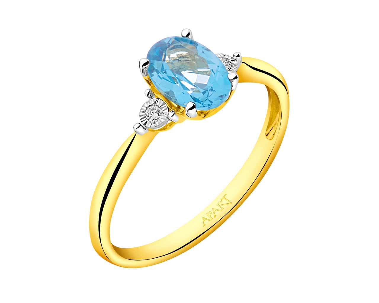 Zlatý prsten s brilianty a topazem  0,01 ct - ryzost 585