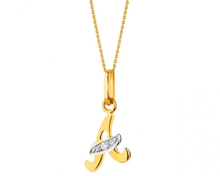 9 K Rhodium-Plated Yellow Gold Pendant with Cubic Zirconia