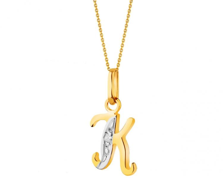 9 K Rhodium-Plated Yellow Gold Pendant with Cubic Zirconia