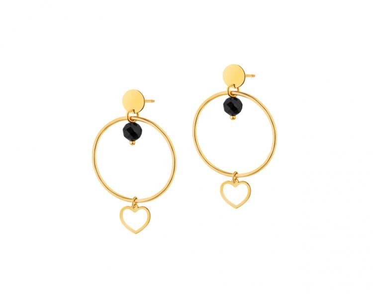 Yellow gold hoop earrings - hearts