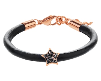 Stainless Steel, Leather Bracelet with Marcasite