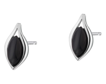 Rhodium Plated Silver Earrings with Onyx
