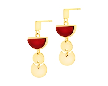 9 K Yellow Gold Earrings with Agate