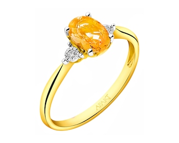 Zlatý prsten s brilianty a citrínem 0,01 ct - ryzost 585