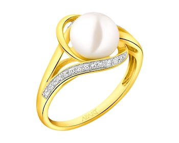 Prsten ze žlutého zlata s diamanty a perlou 0,10 ct - ryzost 585></noscript>
                    </a>
                </div>
                <div class=