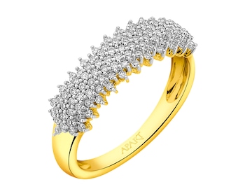 14 K Rhodium-Plated Yellow Gold Ring with Diamonds 0,33 ct - fineness 14 K