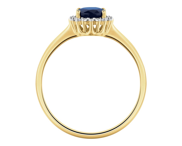 14 K Rhodium-Plated Yellow Gold Ring with Diamonds - fineness 14 K