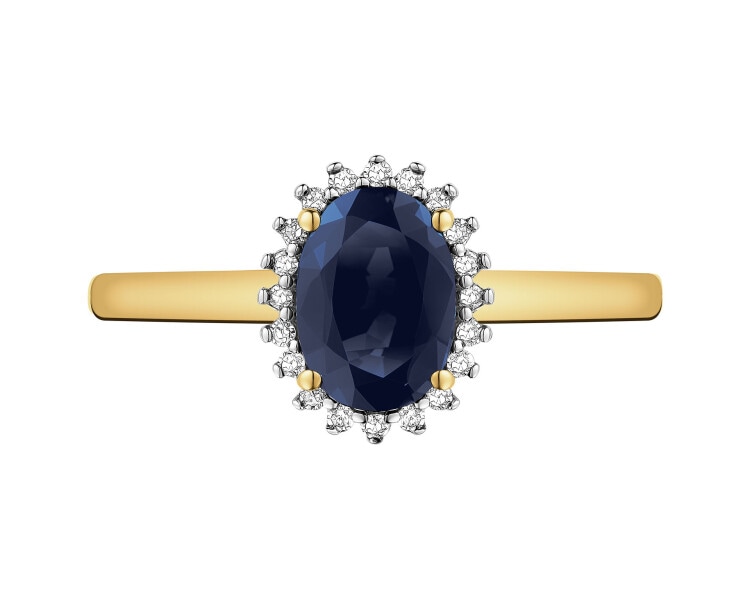 14 K Rhodium-Plated Yellow Gold Ring with Diamonds - fineness 14 K