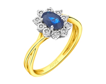 14 K Rhodium-Plated Yellow Gold Ring with Diamonds - fineness 14 K