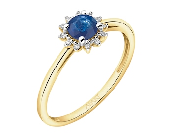 9 K Rhodium-Plated Yellow Gold Ring with Diamonds - fineness 9 K