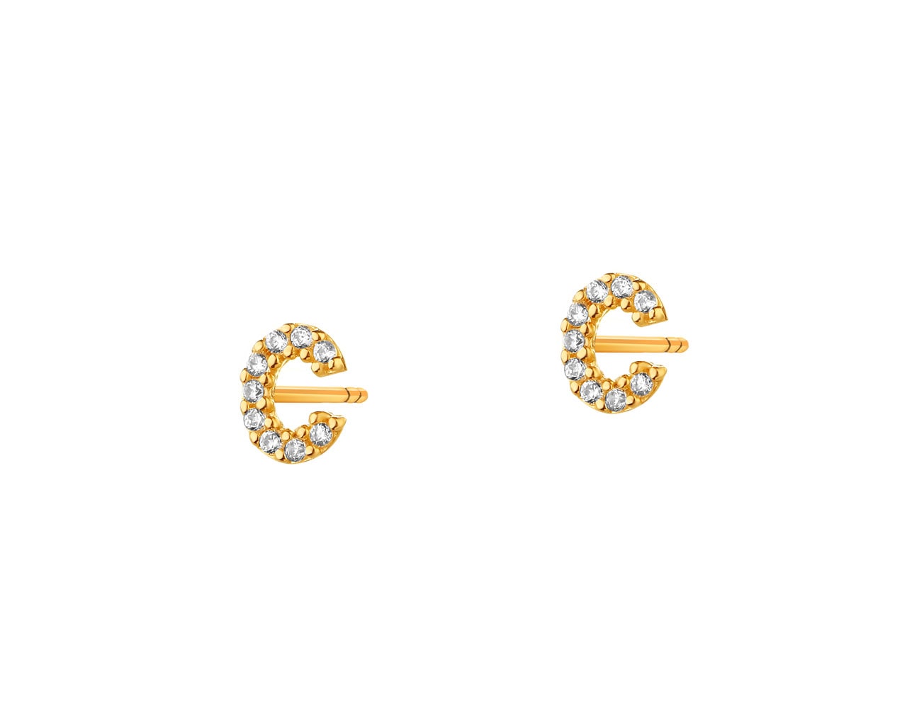 Złote kolczyki z cyrkoniami - litery C