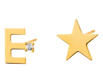 Złote kolczyki z cyrkonią - litera E, gwiazda